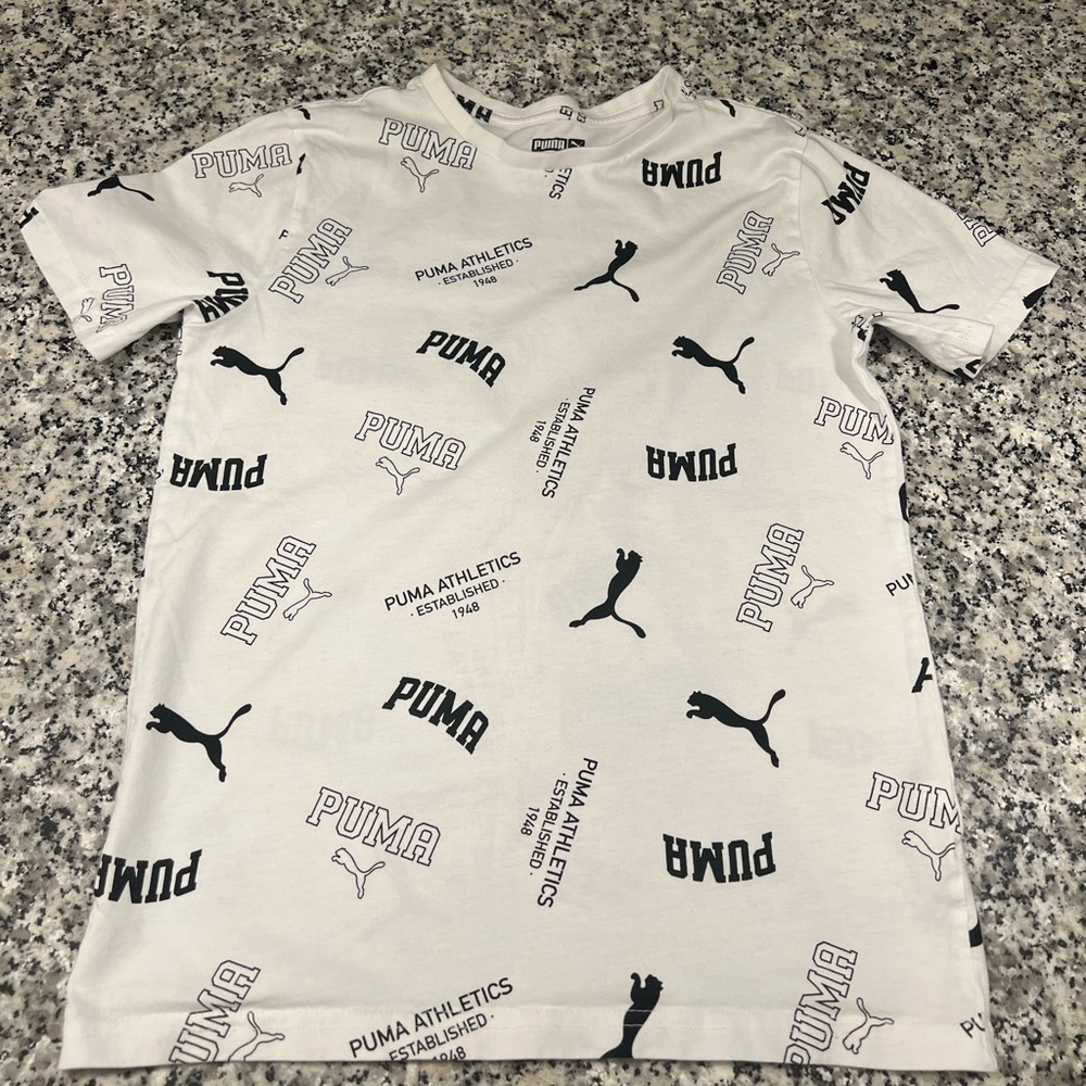 2 Kids short sleeve Puma Shirts Size 10-12, White, Grey,& Black